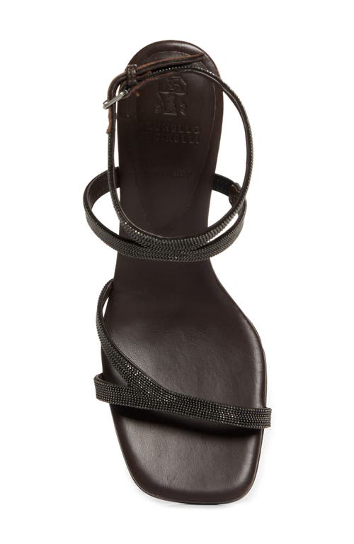 Brunello Cucinelli Bead-embellished Leather Wedge Sandals In Testa Moro
