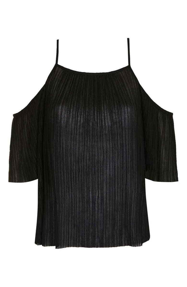 Topshop Pleated Cold Shoulder Top, Alternate, color,