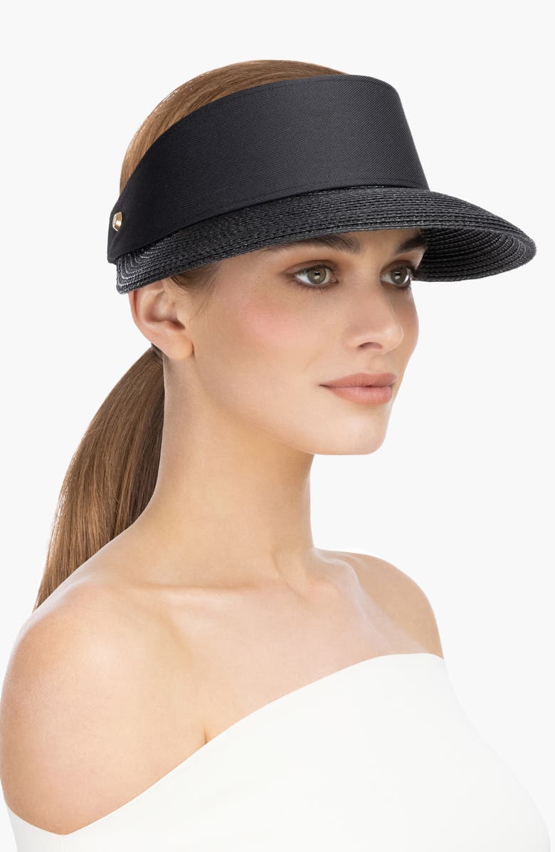 Eric Javits Squishee Straw Champ Custom Fit Visor, Alternate, color, Black