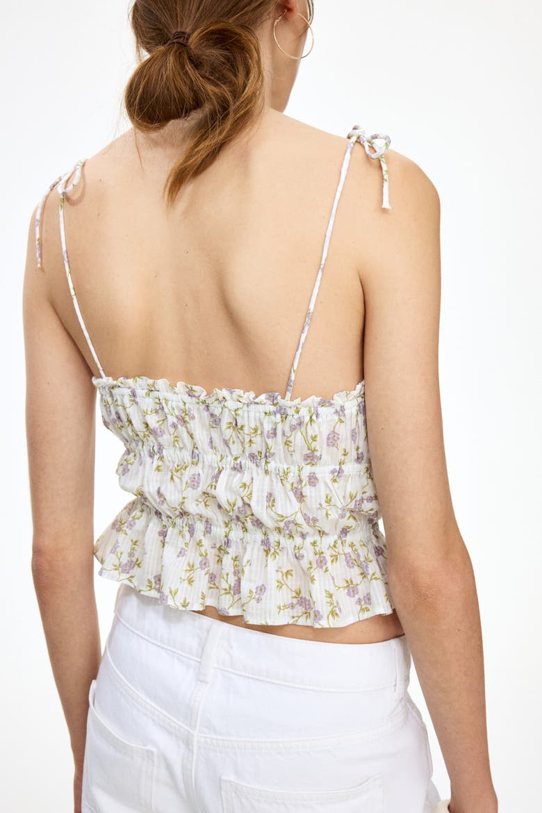 Top With Tie Shoulder Straps, Alternate, color, Ivory/floral