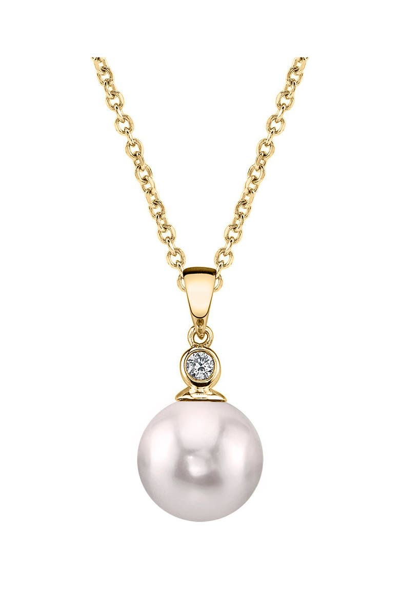 The Pearl Source Akoya Pearl & Diamond Michelle Pendant, Main, color, Yellow Gold