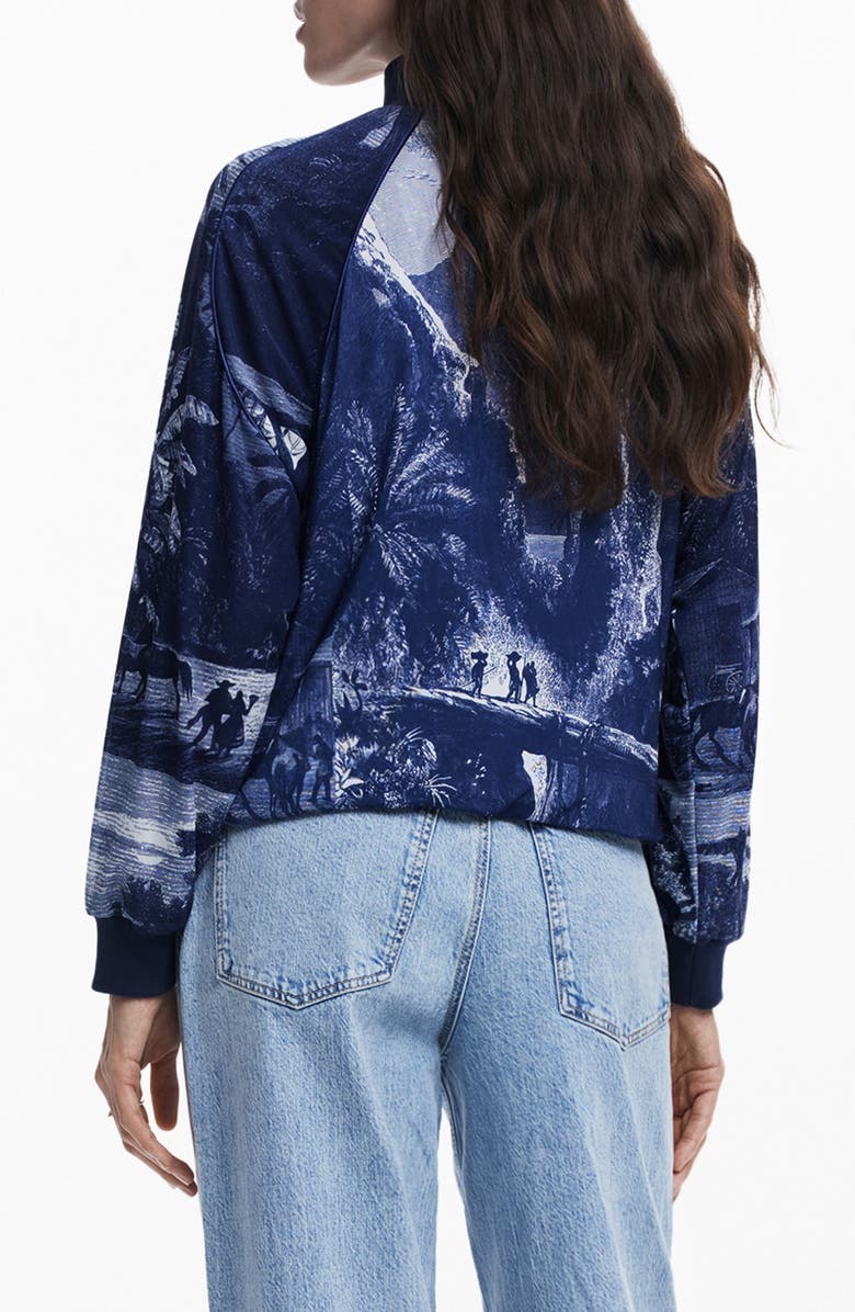 Desigual Landscape Print Zip-Up Track Jacket, Alternate, color, Navy Blue
