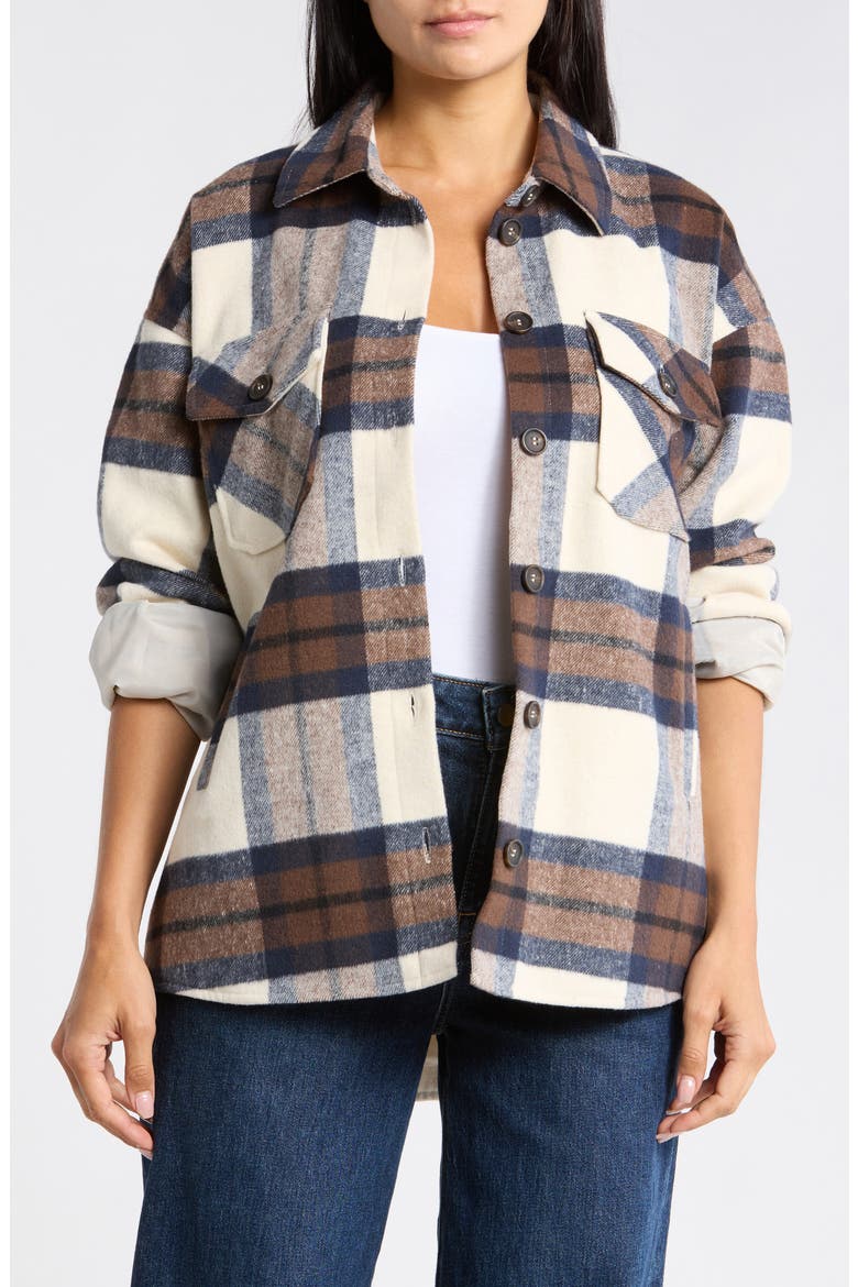 Plaid Shacket, Main, color, NAVY BROWN