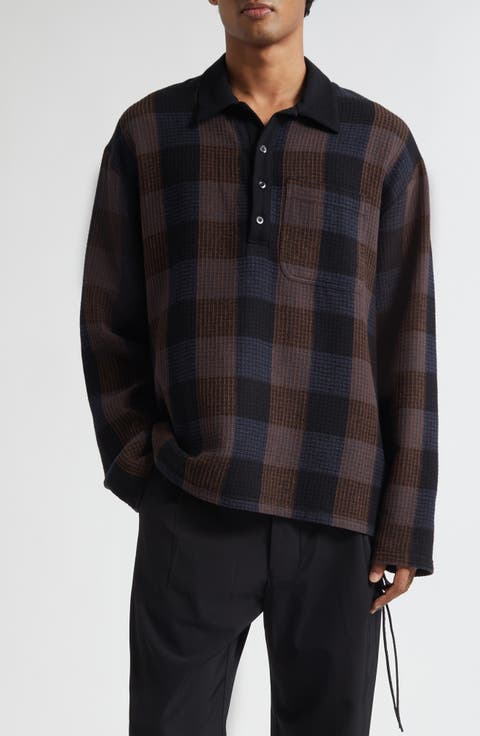 Plaid Long Sleeve Cotton Polo