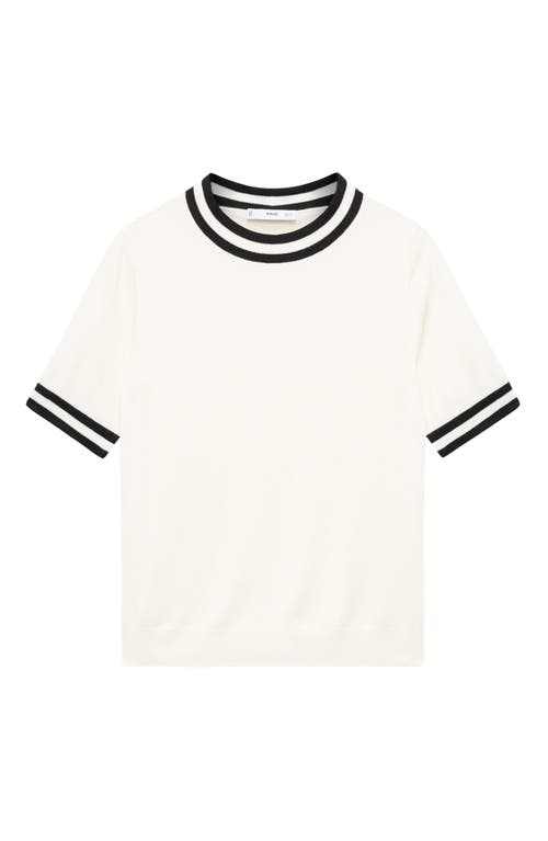 Mango Contrast Stripe Short Sleeve Sweater In White
