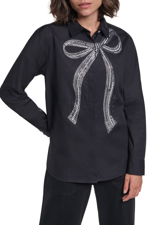 Crystal Bow Cotton Poplin Shirt