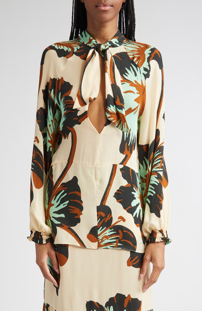 Johanna Ortiz Drum Beats Silk Georgette Top, Main, color, Ecru / Rust / Green / Mint