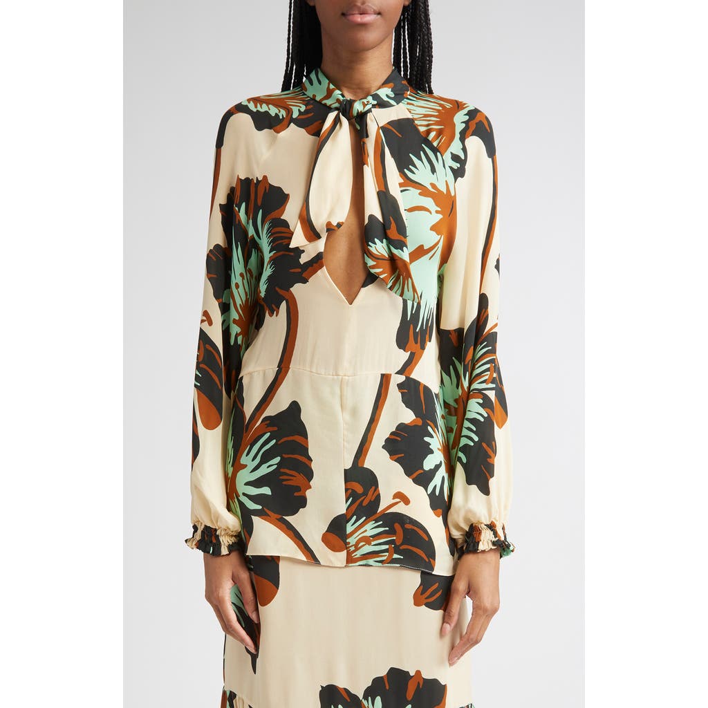 Johanna Ortiz Drum Beats Silk Georgette Top In Neutral