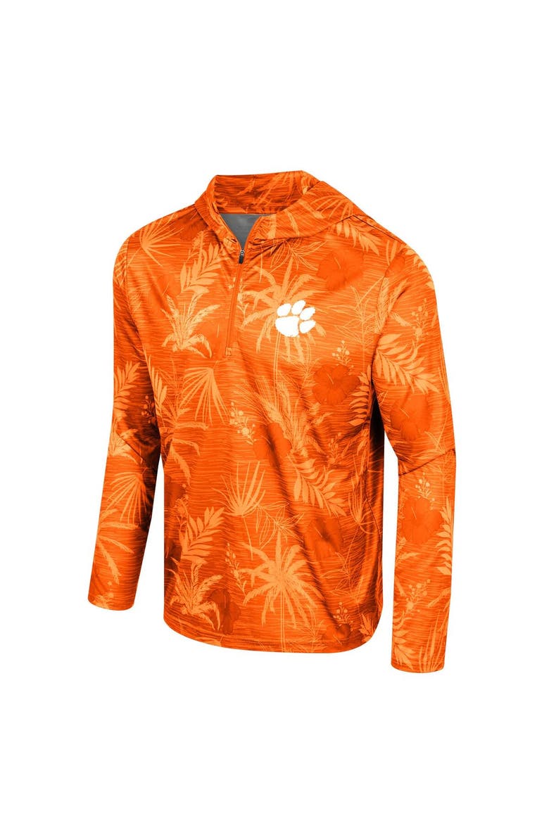 Men's Colosseum Orange Clemson Tigers Palms Printed Lightweight Quarter-Zip Hooded Top, Alternate, color, Orange