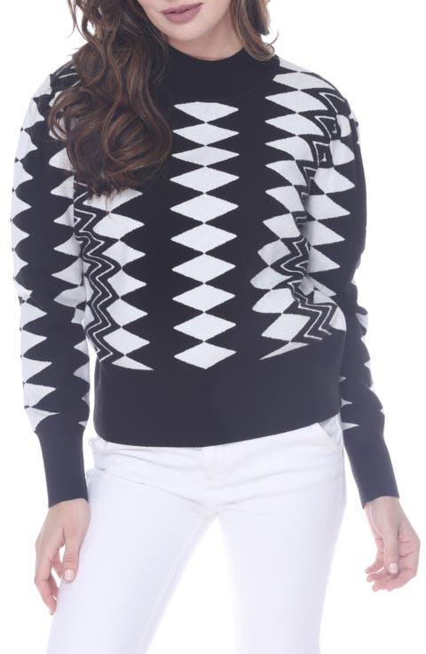 Diamond Checker Mock Neck Sweater