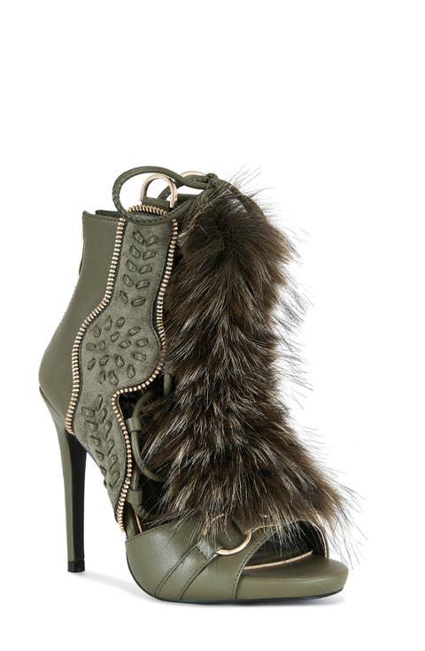 Shainy Faux Fur Open Toe Bootie (Women)