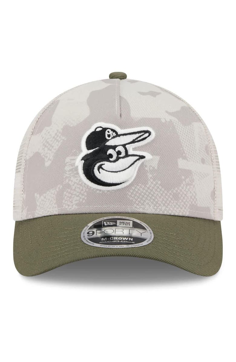 New Era Men's New Era Light Beige/Olive Baltimore Orioles 2025 Armed Forces Day 9FORTY M-Crown A-Frame Adjustable Hat, Alternate, color, Light Beige