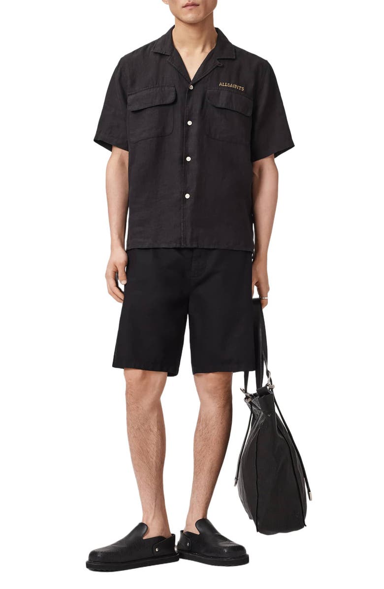 AllSaints Corbett Cotton & Linen Shorts, Alternate, color, Orca Black