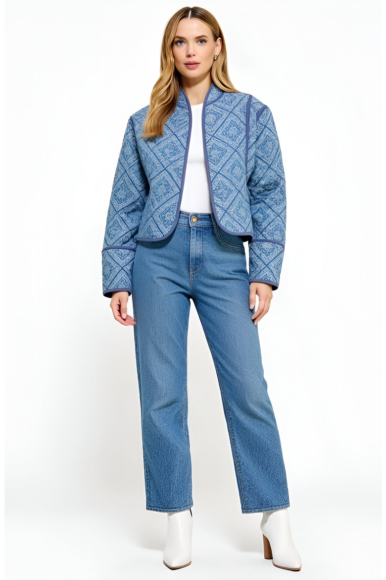 Diamond Pattern Quilted Jacket with Piped Trim and Open Front, Alternate, color, Diamond Pattern