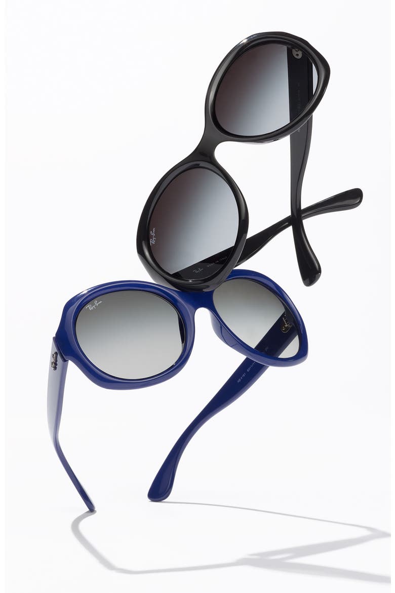 Round Glamour 56mm Polarized Sunglasses, Alternate, color, BLACK