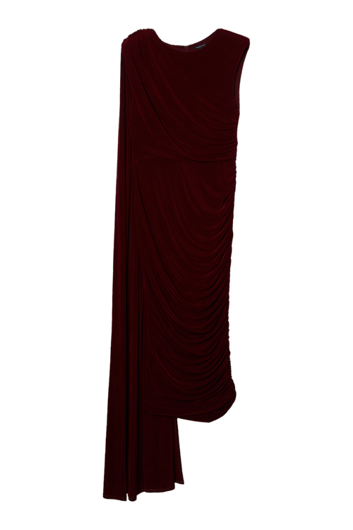 Karen Millen Slinky Crepe Scarf Maxi Dress In Burgundy