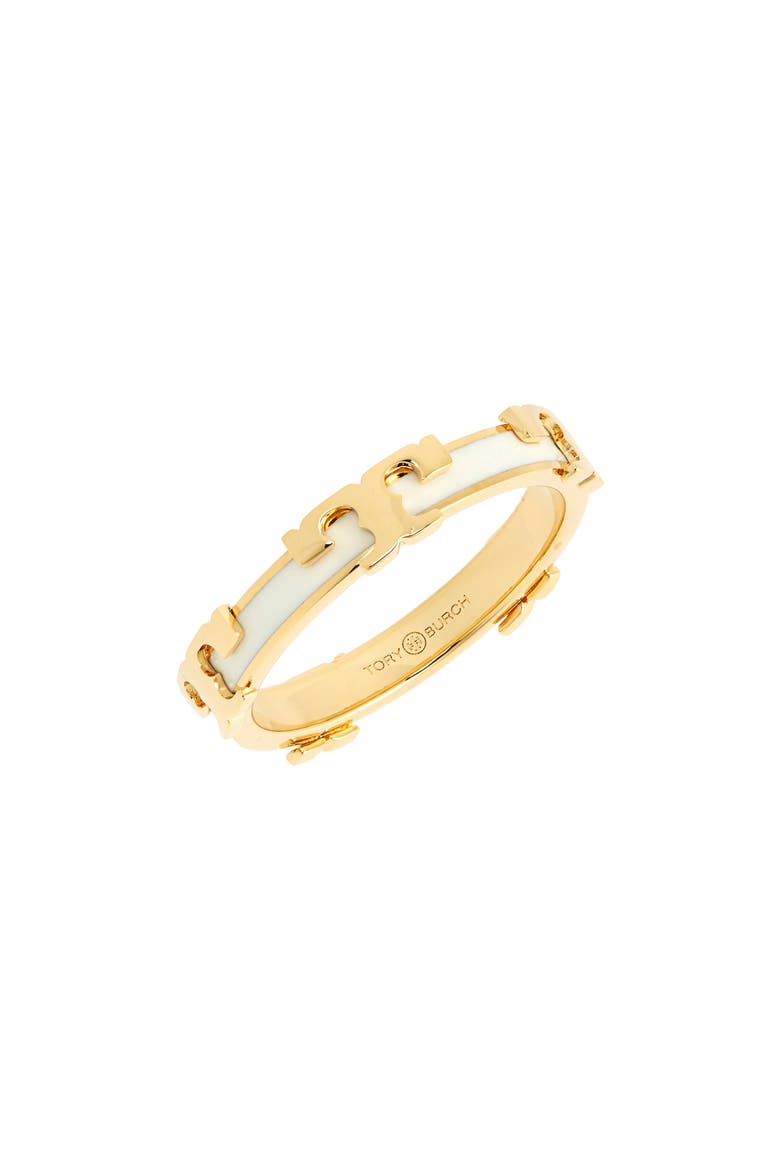 Kira Stackable Enamel Ring, Main, color, TORY GOLD / NEW IVORY