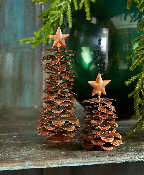 Tag Pinecone Tree With Star Decorative Holiday Figurine Antique In Brown