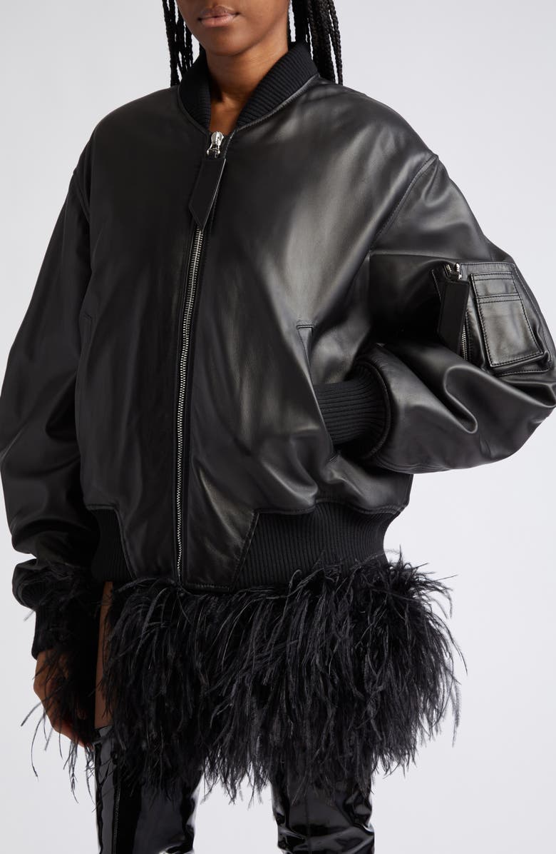 The Attico Anja Punk Oversize Leather Bomber Jacket, Alternate, color,