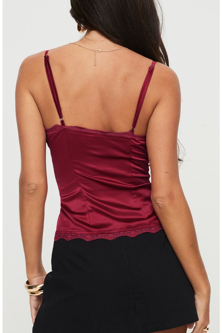 Juliana Lace & Satin Button-Up Camisole, Alternate, color, DARK RED