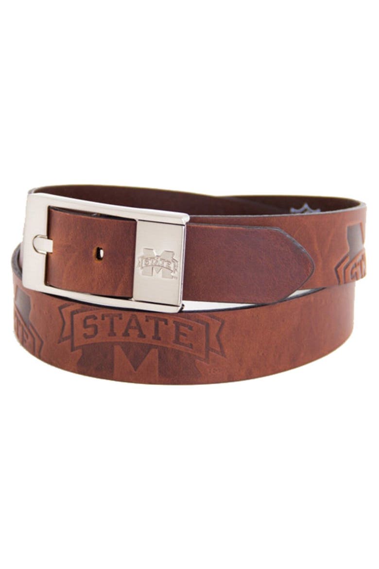 Mississippi State Bulldogs Brandish Leather Belt - Brown, Main, color, Brown
