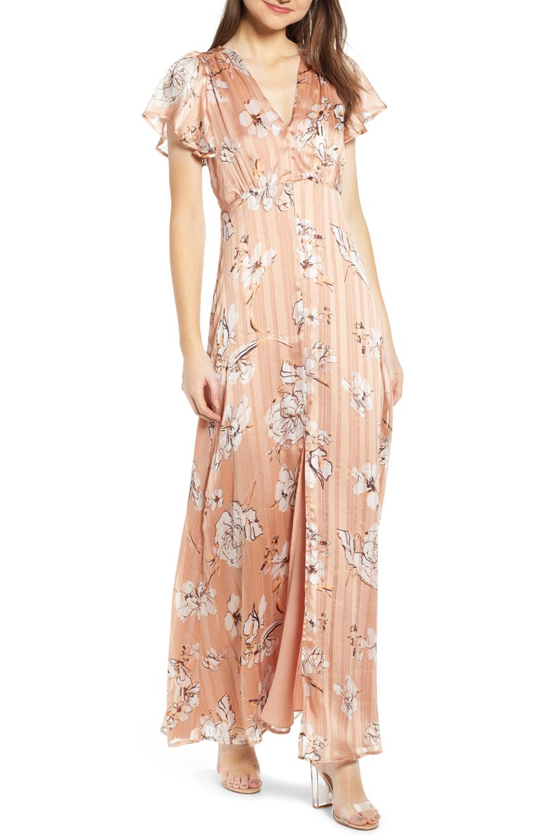 4SI3NNA Floral Satin Maxi Dress, Main, color, 