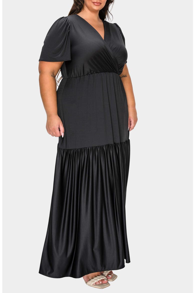 Violetta Tiered Surplice Dress, Alternate, color, BLACK