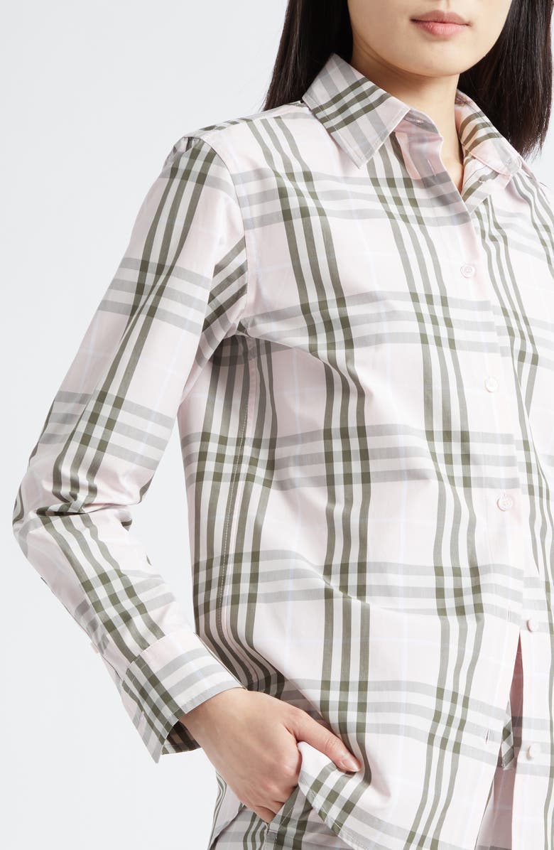 Burberry Emma Check Cotton Poplin Button-Up Shirt, Alternate, color, Mallow Pink Ip Check