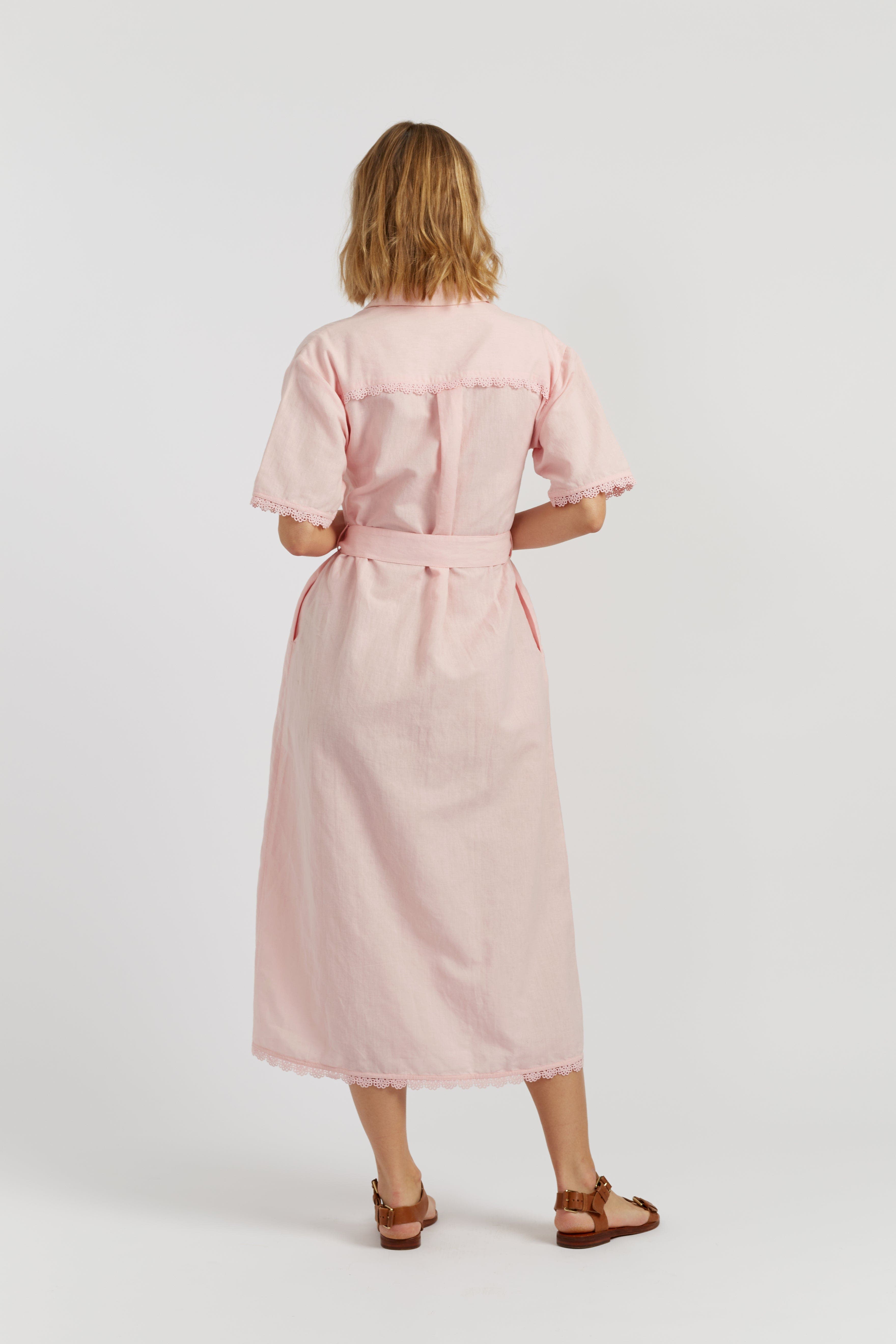 Linen-Blend Scallop Shirt Dress - image 4