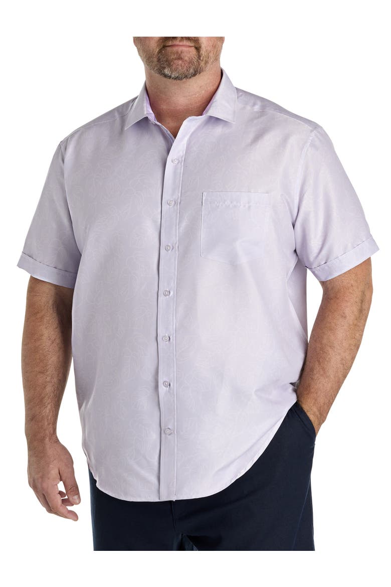 Big & Tall Microfiber Big Leaf Print Sport Shirt, Main, color, PURPLE