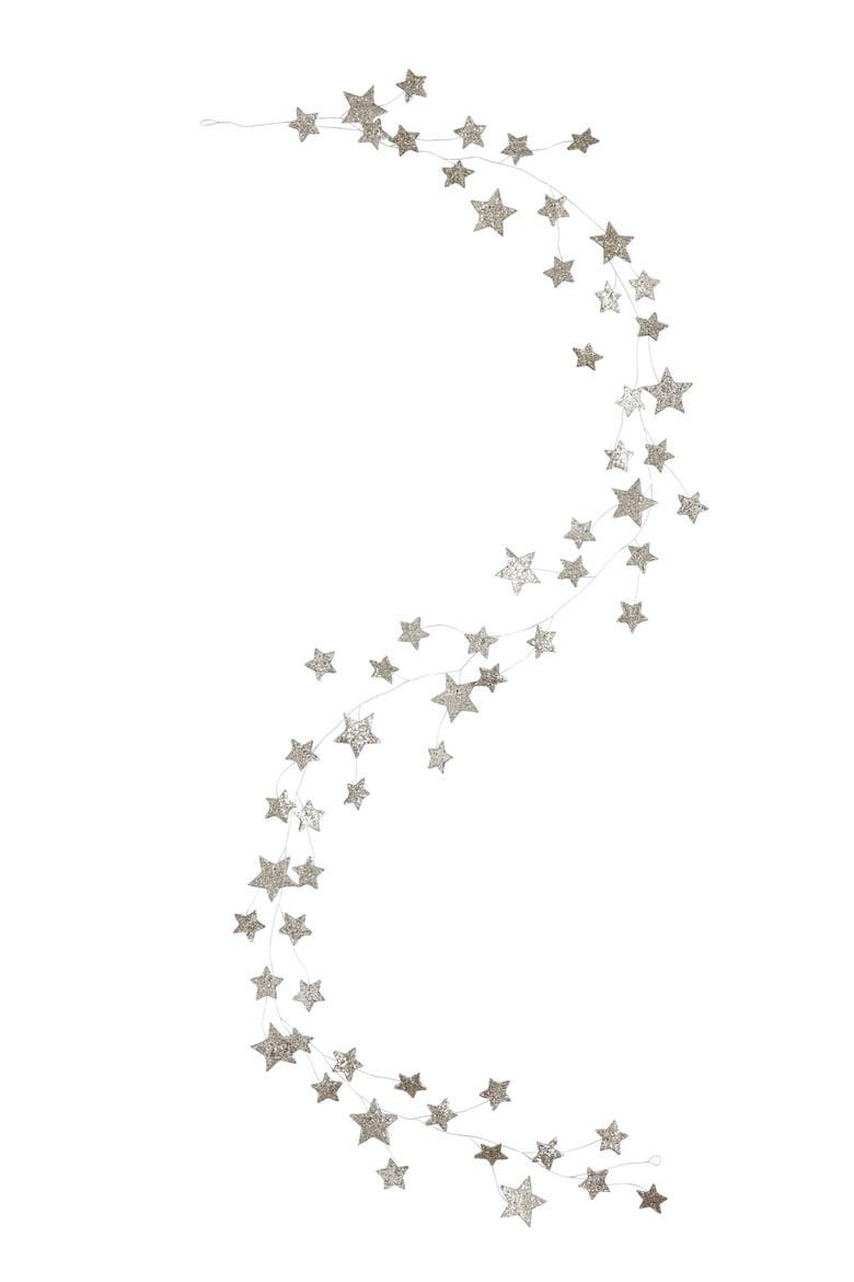 72" Star Shaped Garland with Glitter, Main, color, Silver