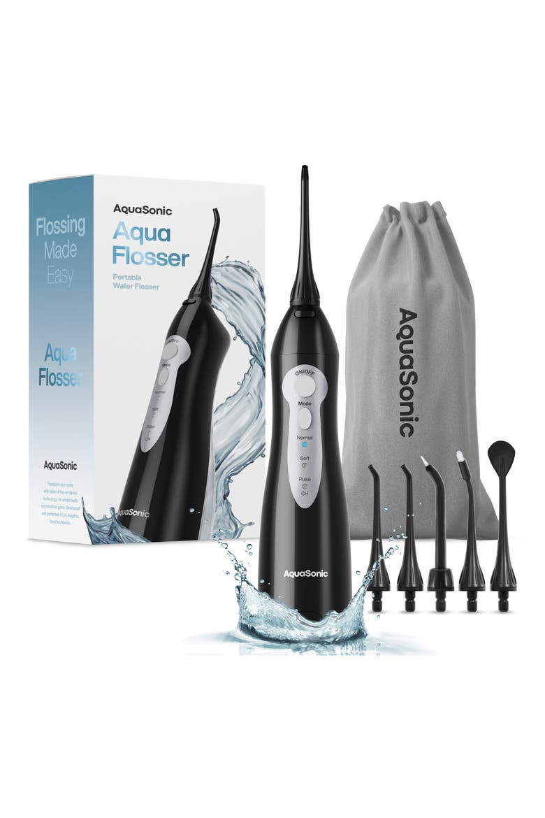 Aqua Flosser Cordless Rechargeable Water Flosser in Black, Main, color, BLACK