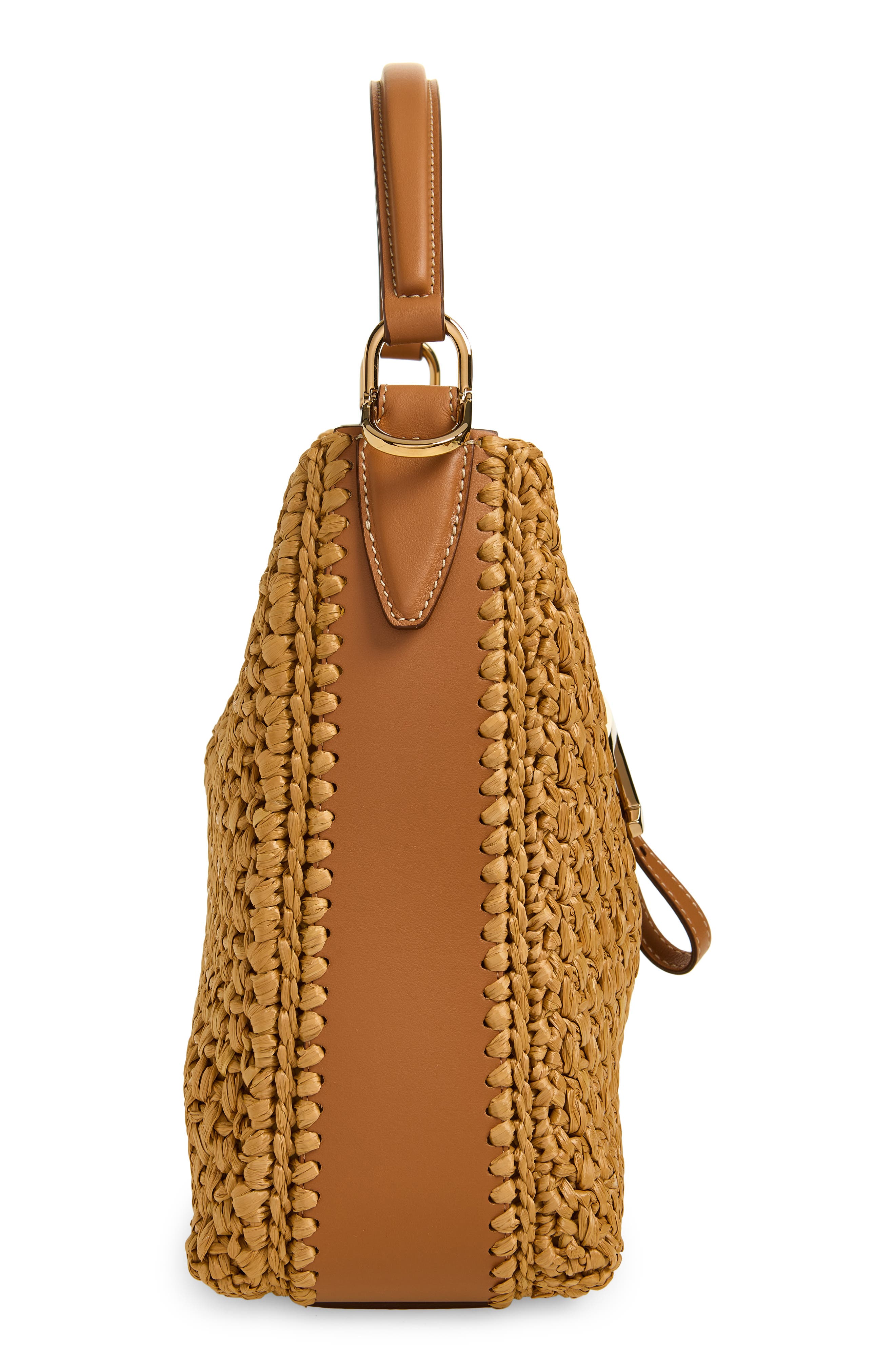 Tod's T Timeless Crochet Raffia & Leather Bucket Bag, Alternate, color, Naturale/ Kenia