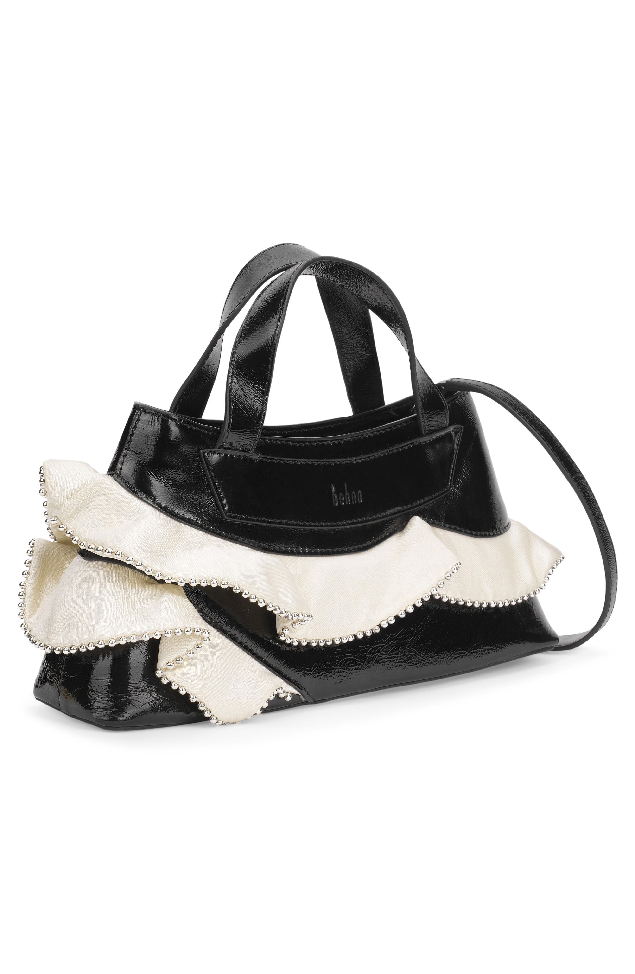 Franca Leather Ruffle Shoulder Bag, Alternate, color, BLACK