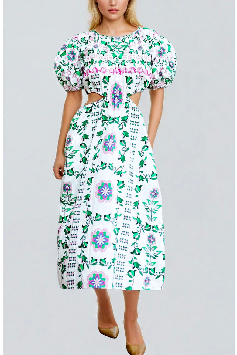 Danielle Green Garden Midi Dress, Main, color, Green