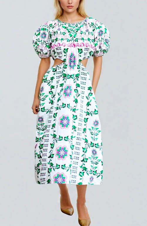 Jessie Zhao New York Danielle Green Garden Midi Dress In Multi