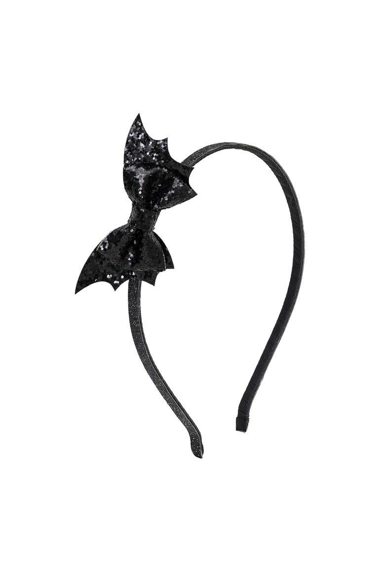Glitter Bat Halloween Bow Headband, Main, color, Black