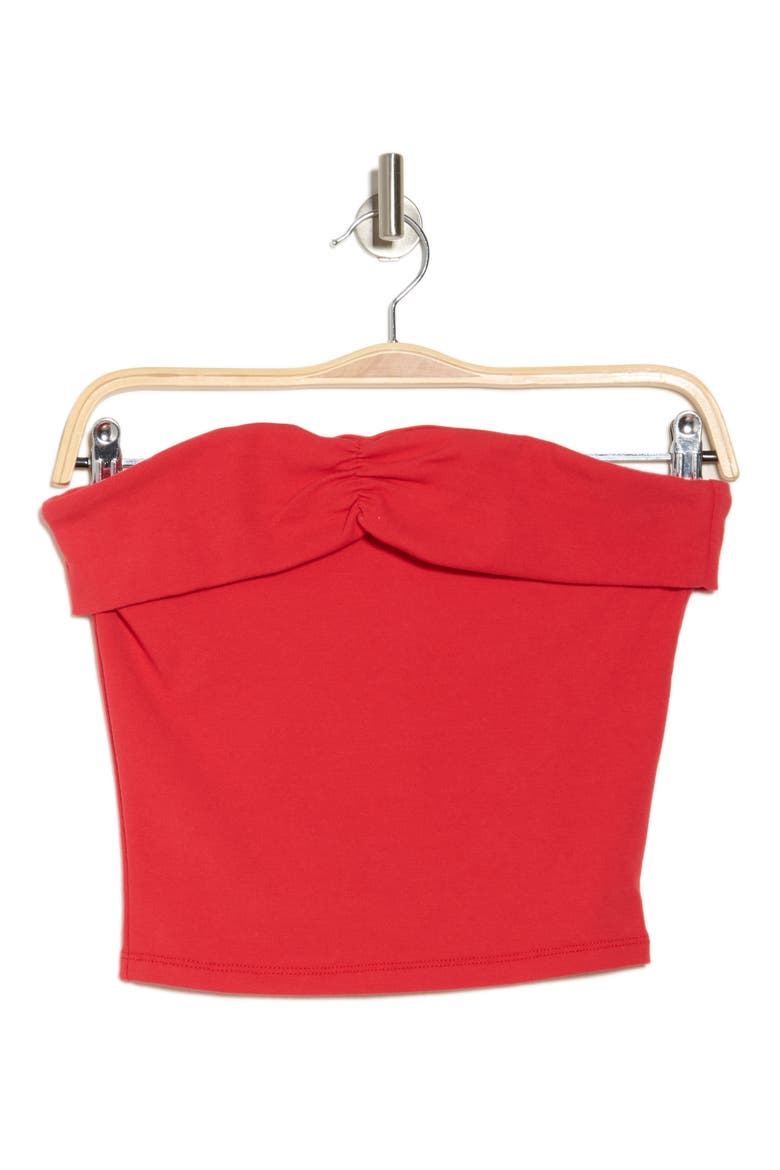 Foldover Ruched Crop Tube Top, Alternate, color, TRUE RED