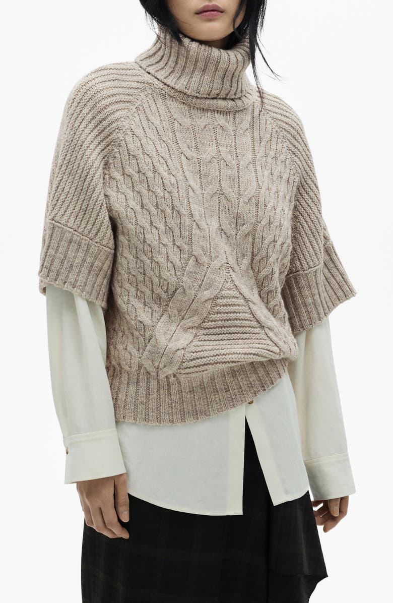 MANGO Cable Stitch Short Sleeve Turtleneck Sweater, Main, color, 