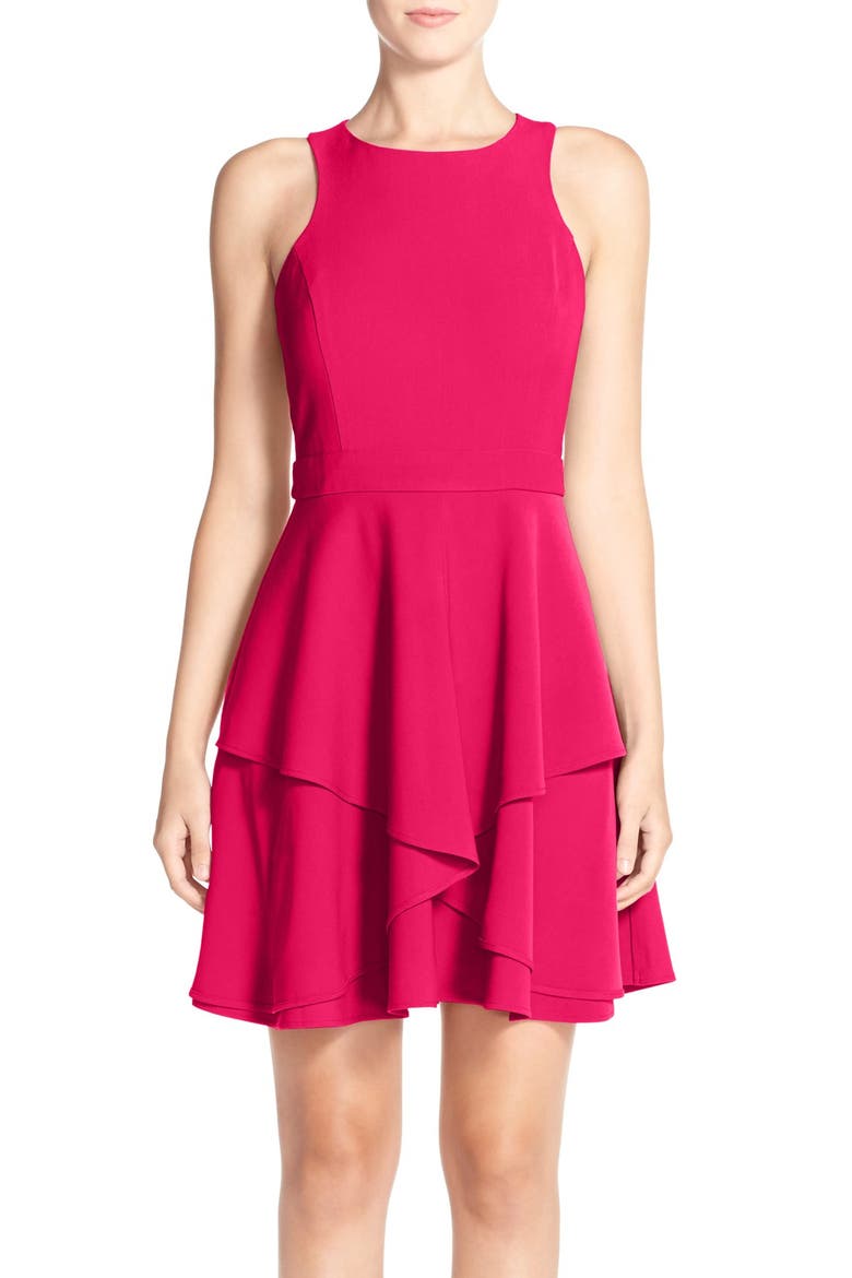 Adelyn Rae Gabardine Fit & Flare Dress, Main, color, RASPBERRY