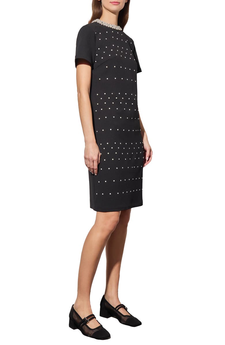 Ming Wang Heritage Fit Embellished Crepe Sheath Dress, Alternate, color, Black/ White