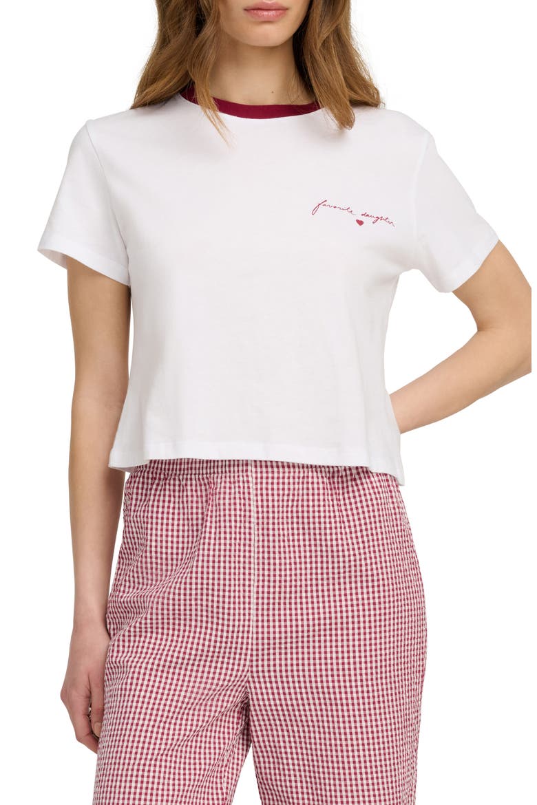 The Signature Crop Graphic T-Shirt, Main, color, OFF WHITE/ RASPBERRY