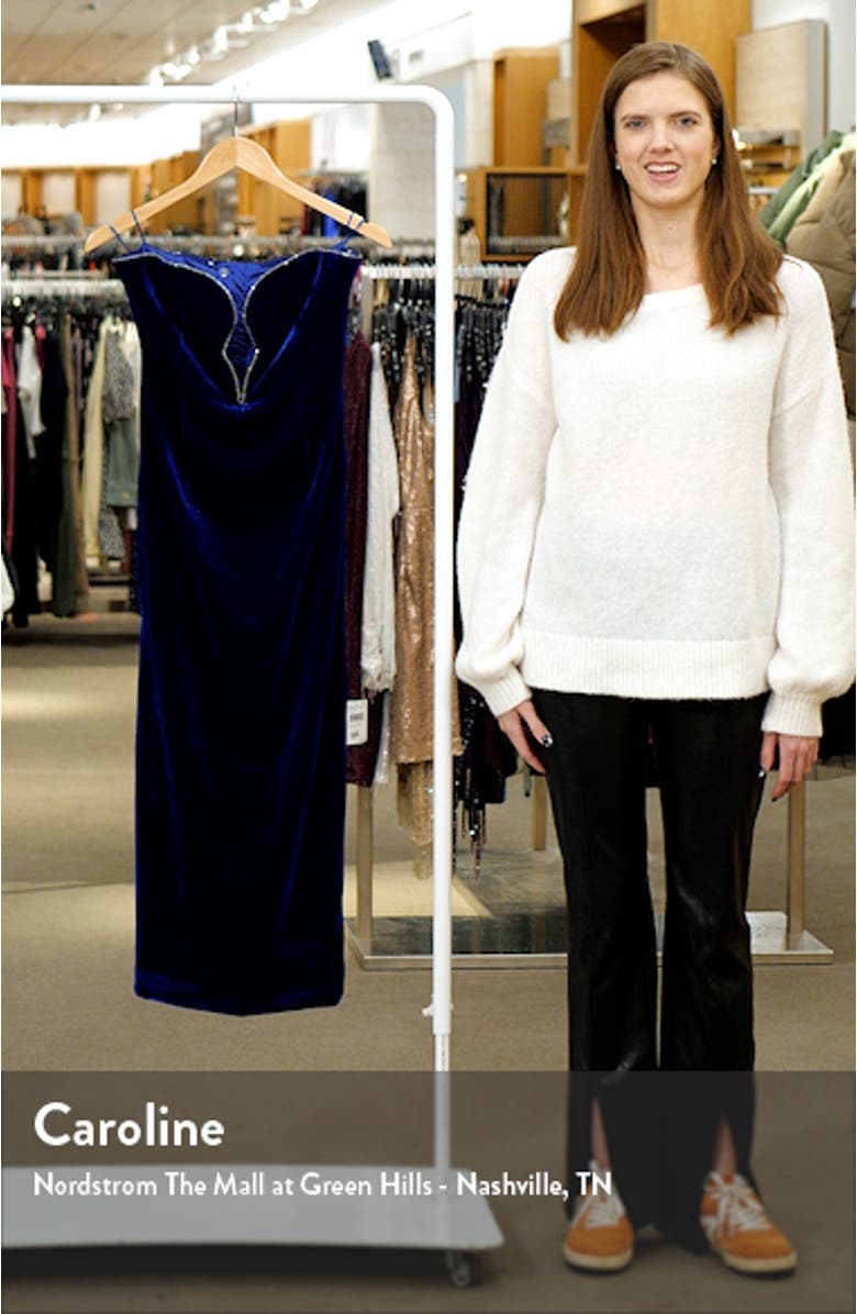 Lilah Strapless Stretch Velvet Midi Dress, sales video thumbnail