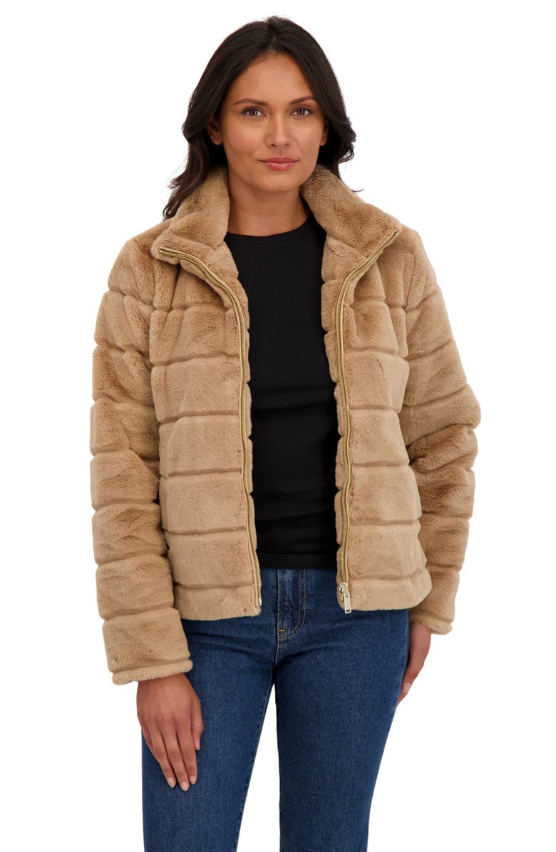 Sebby Faux Fur Short Jacket, Alternate, color, Camel