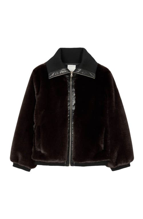 Sandro Short Faux Fur Coat In Brown