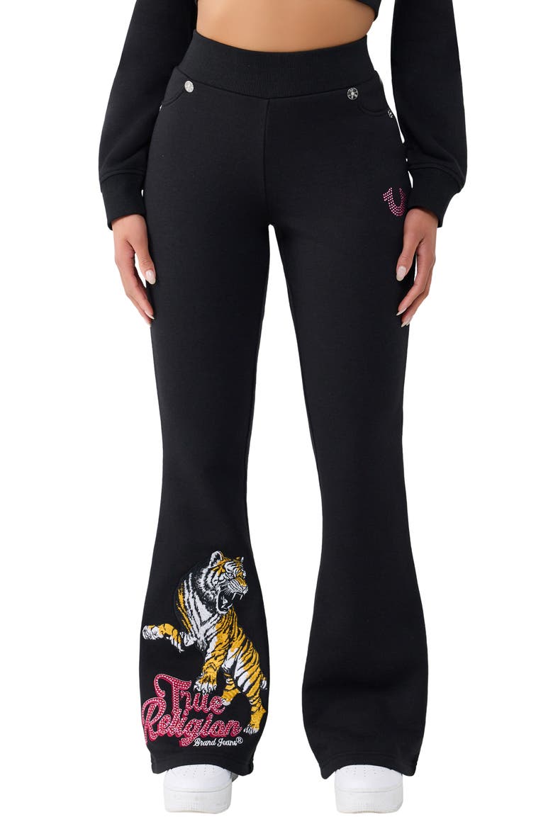 Crystal Tiger Bootcut Pants, Main, color, JET BLACK
