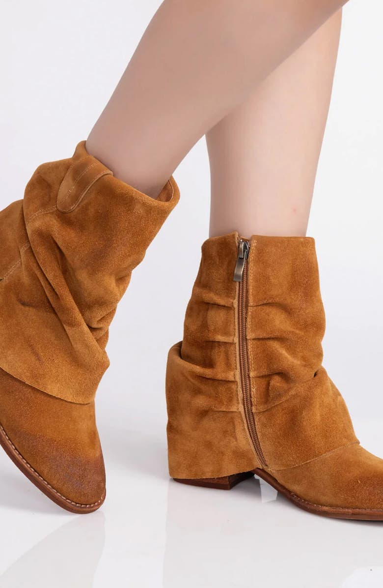 ANTELOPE Ona Ruched Foldover Bootie, Alternate, color, Cognac