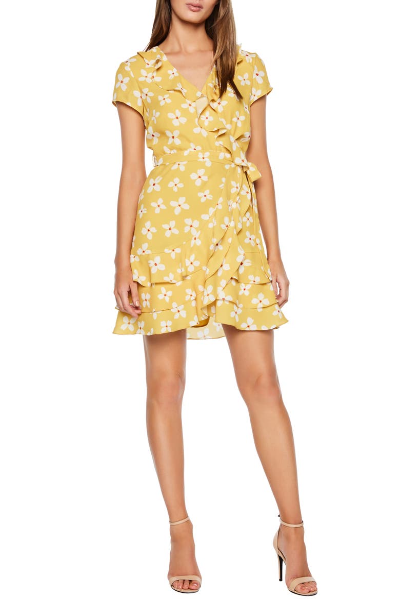 Abstract Daisy Faux Wrap Dress, Main, color, MUSTARD DAISY