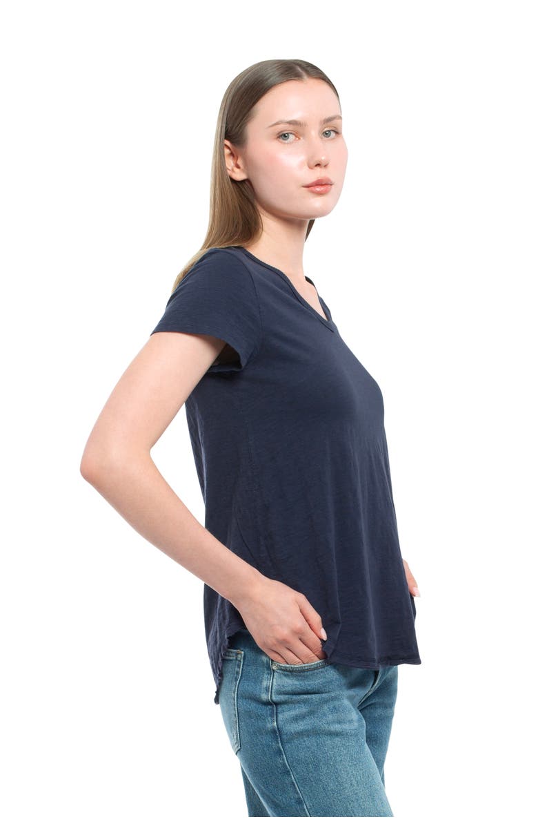 WILT Clothing Short Sleeve Shrunken V-Neck Shirttail Top, Alternate, color, Peacoat