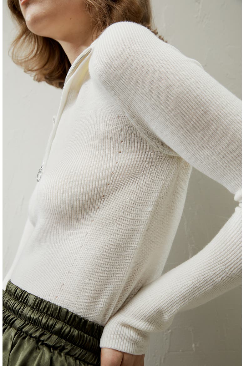 Women's Gaia Ribbed Half Zip Ultra-fine Wool Sweater, Alternate, color, White